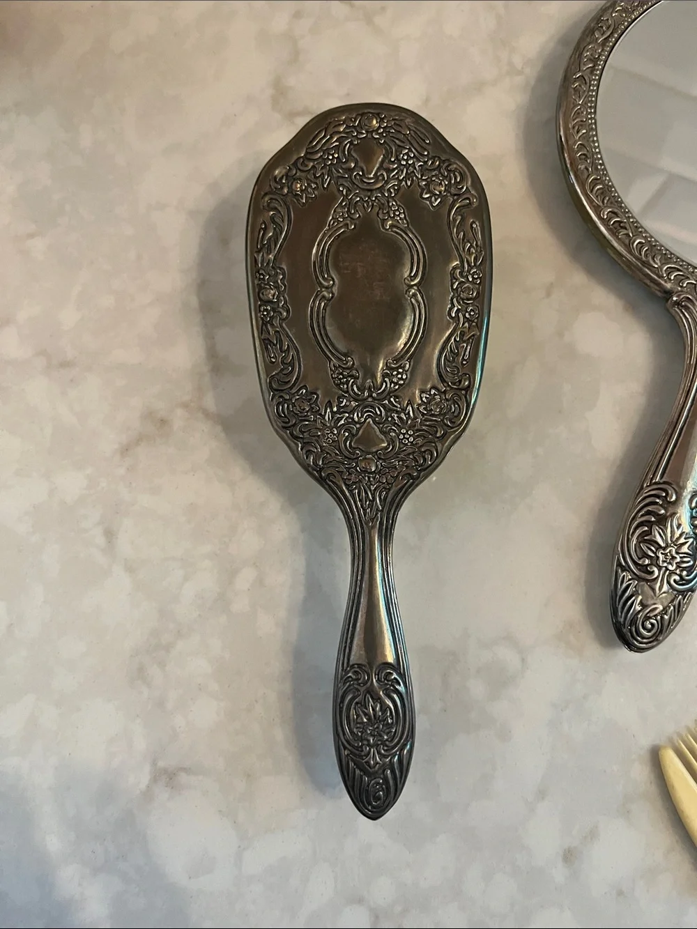 Vintage silver plated vanity set heavy ornate Art Nouveau
